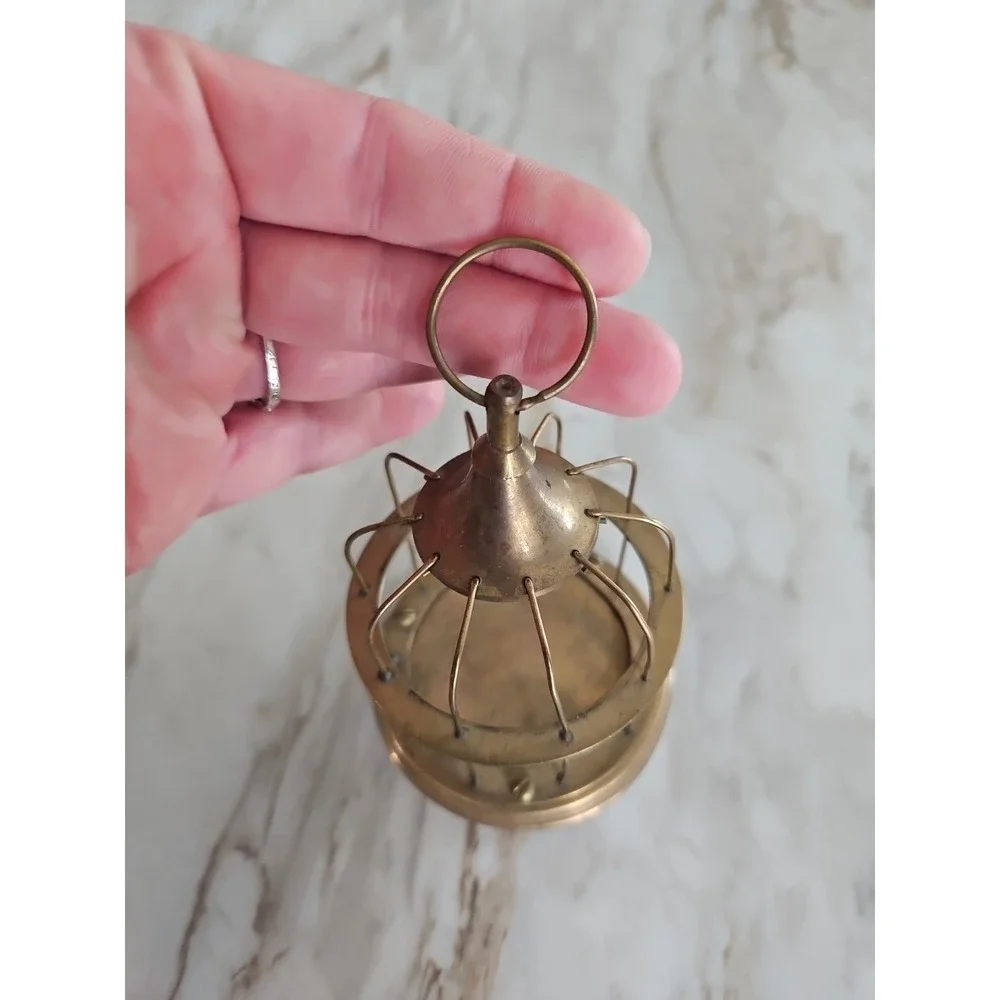 Vintage Brass Bird Cage Decor with Hanging Perch 4